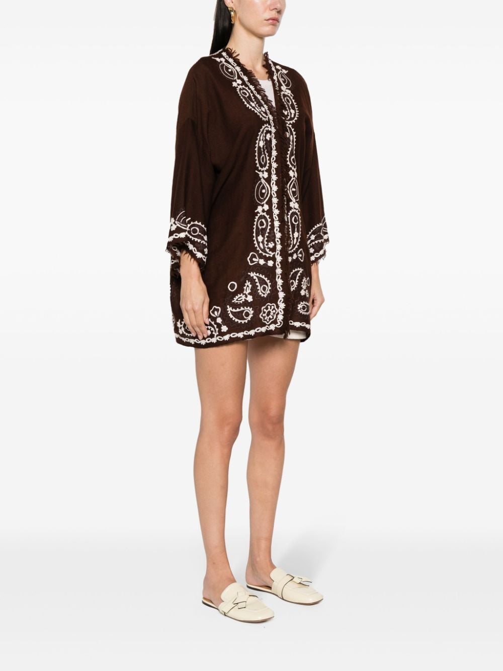 Shop P.a.r.o.s.h Floral-embroidery Cashmere Cardigan In Brown