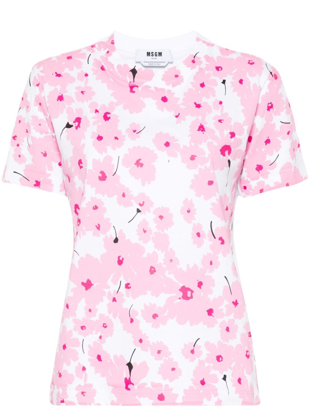 Msgm Floral-print Cotton T-shirt In 白色