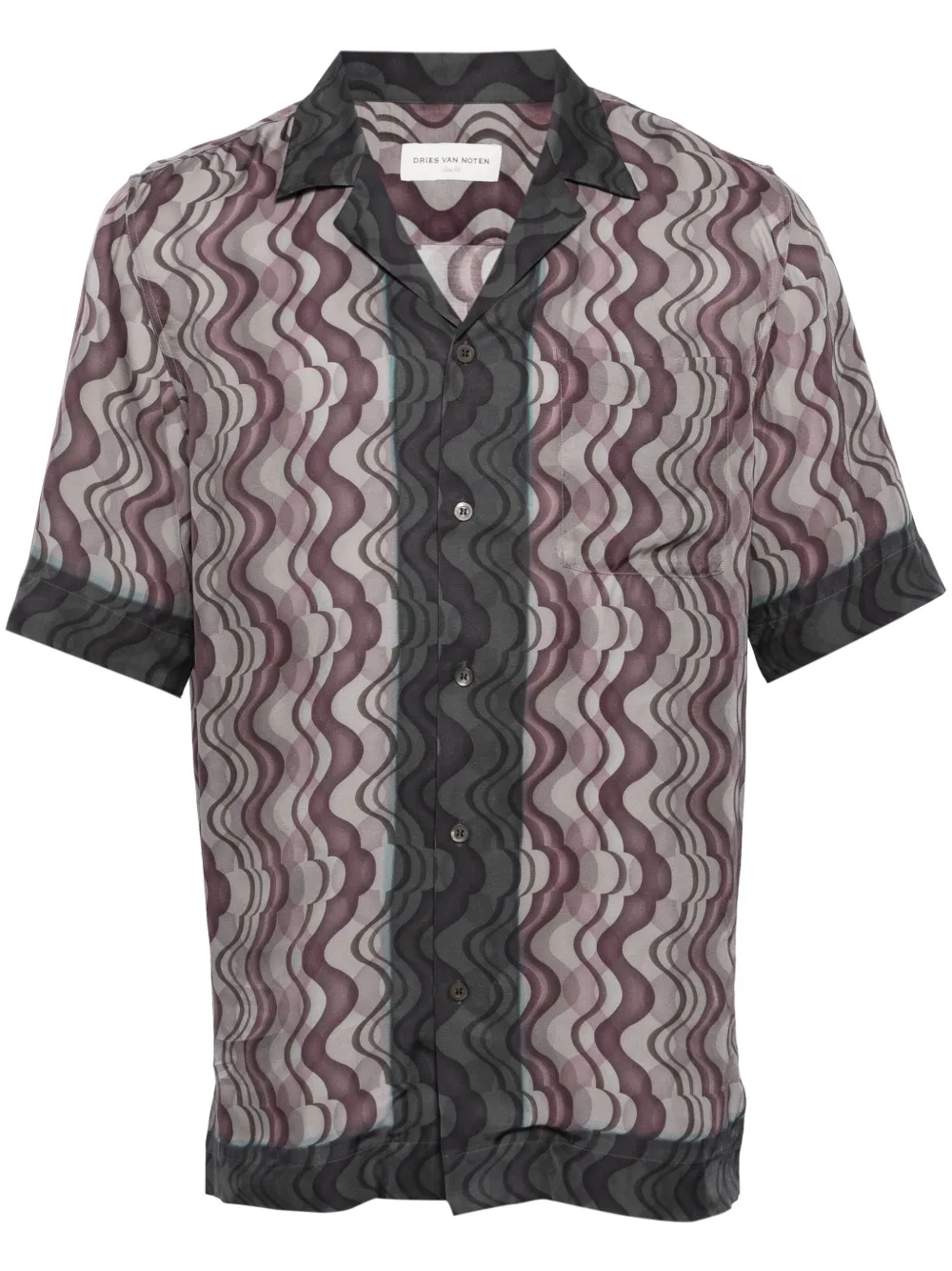 Dries Van Noten Geometric Patterned Short Sleeve Shirt With Pocket In Purple