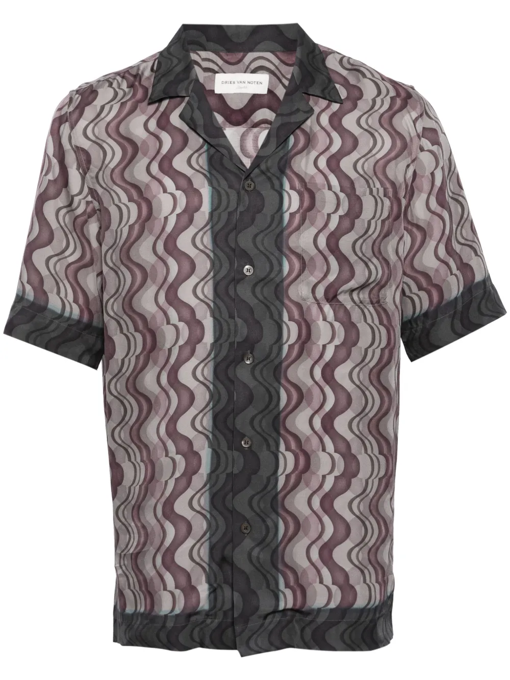 DRIES VAN NOTEN Layered Wave-print contrasting-trim Shirt - Farfetch