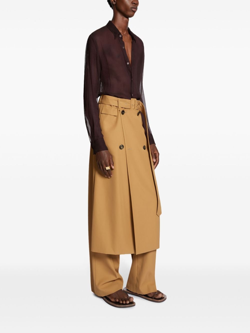 Shop Dries Van Noten Overlapping-panel Twill Trousers In Brown