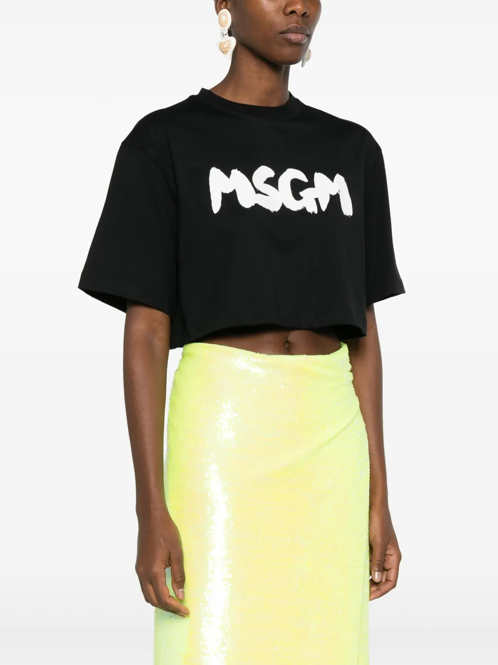 Shop Msgm Logo-print Cropped T-shirt In Black