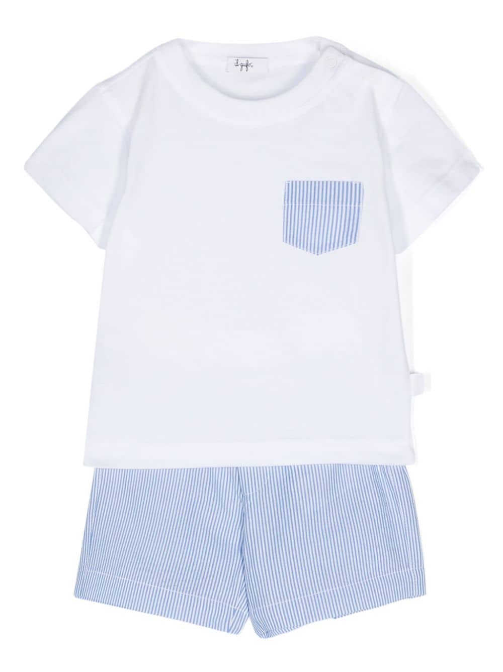 Il Gufo striped cotton shorts set Blauw