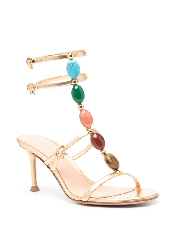 Gianvito Rossi 70mm Shanti Leather Sandals | Gold | FARFETCH