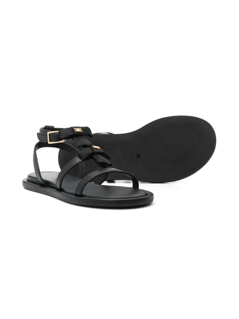 Shop Elisabetta Franchi La Mia Bambina Bow-detail Leather Sandals In 黑色
