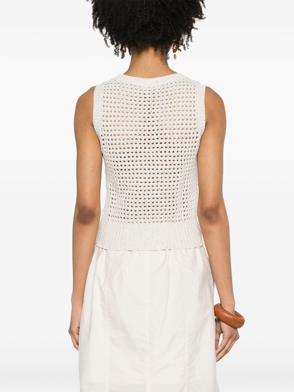 Shop Brunello Cucinelli Sequin-embellished Open-knit Top In Neutrals