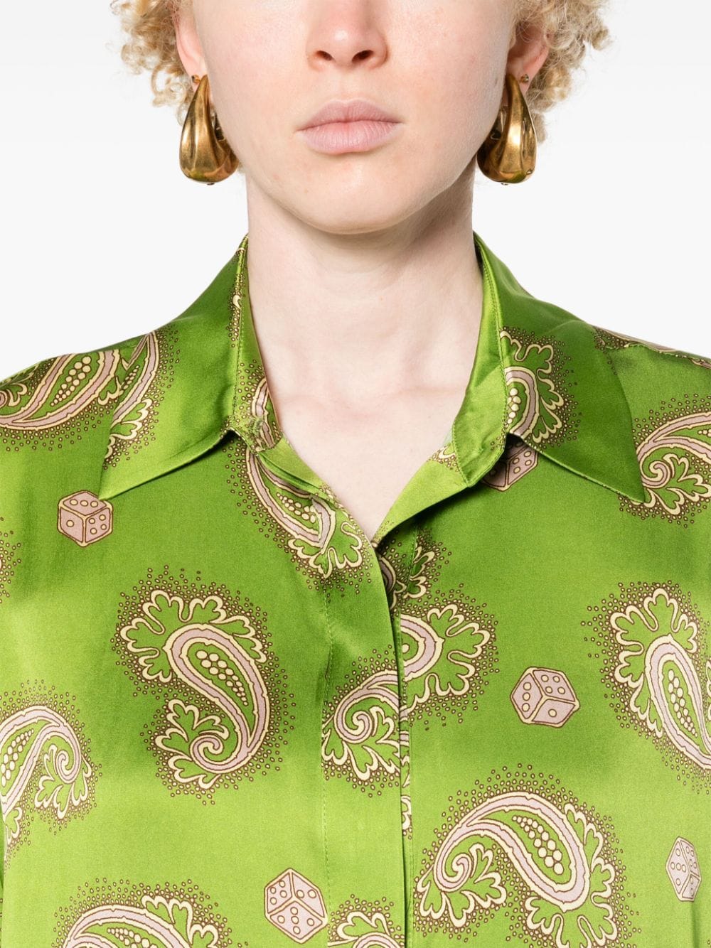 Shop Alemais Dice Paisly-print Silk Shirt In Forest