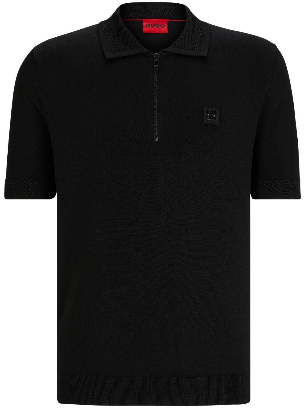 HUGO Poloshirt met logopatch en rits Zwart