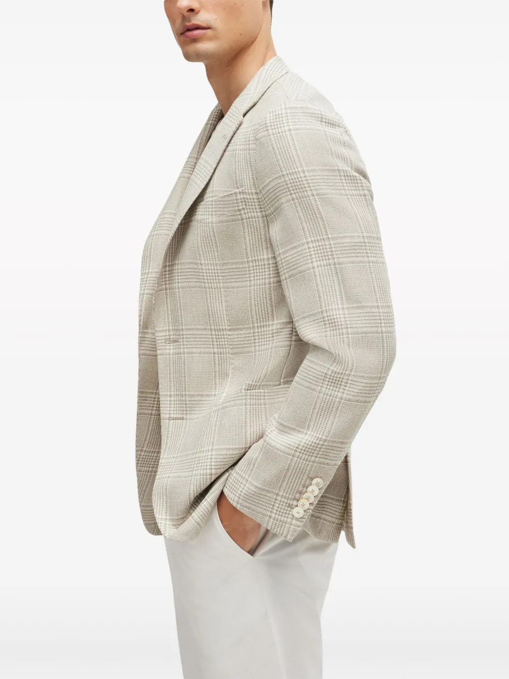 Hugo Boss Plaid Cupro Blazer In Neutral