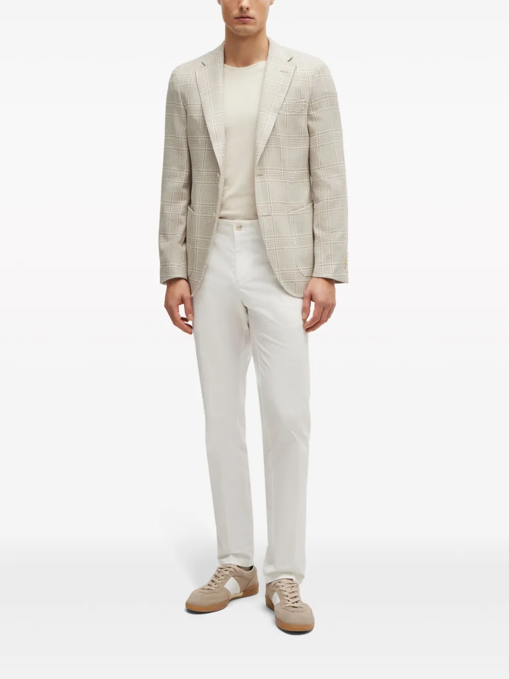Hugo Boss Plaid Cupro Blazer In Neutral