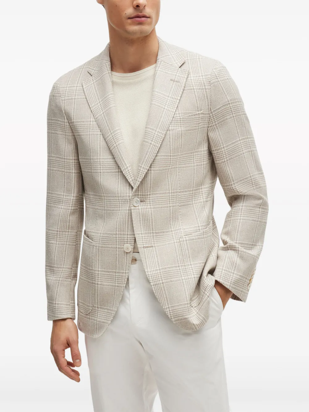 Hugo Boss Plaid Cupro Blazer In Neutral