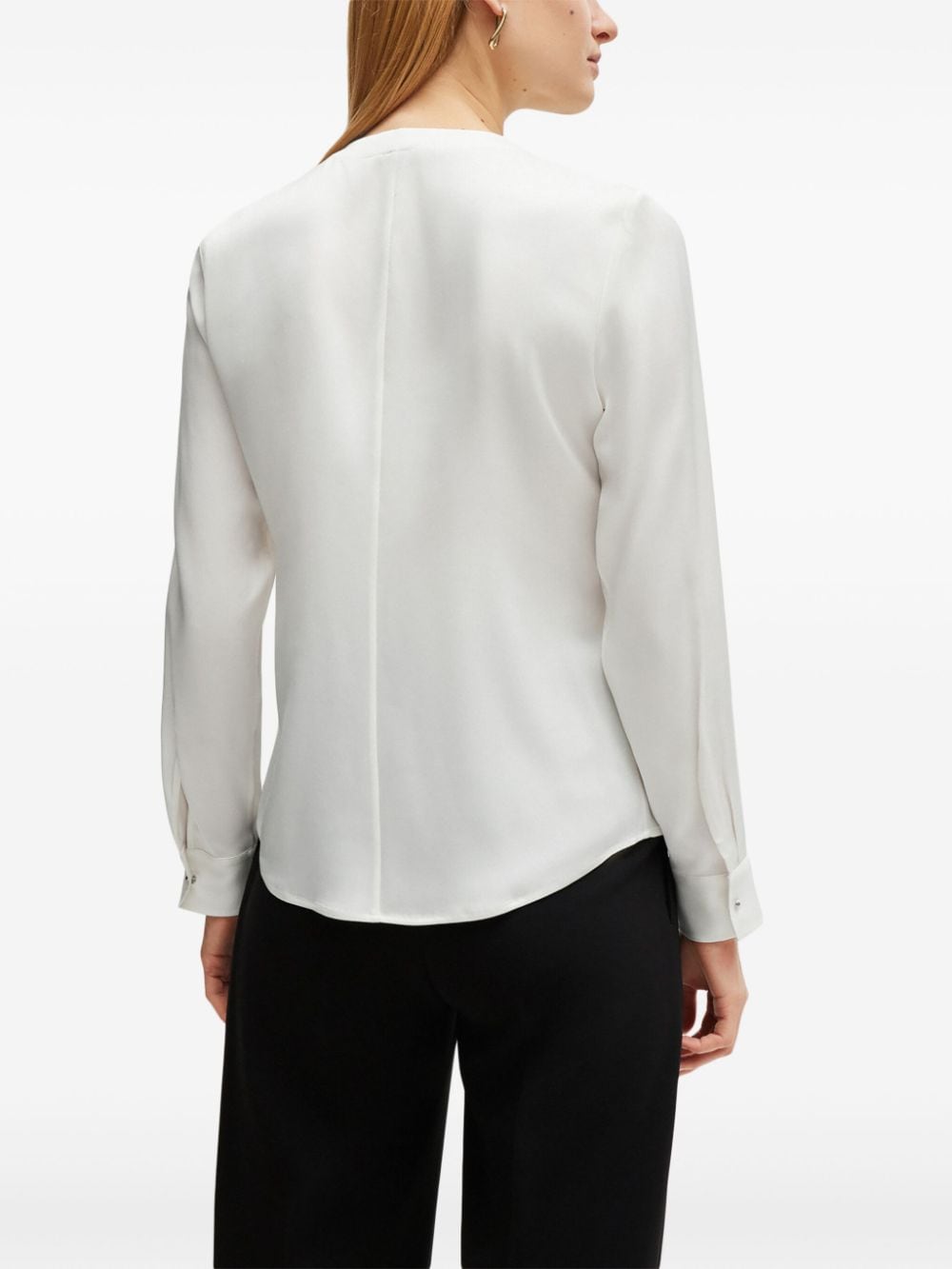 BOSS Blouse met gesmockte hals Wit