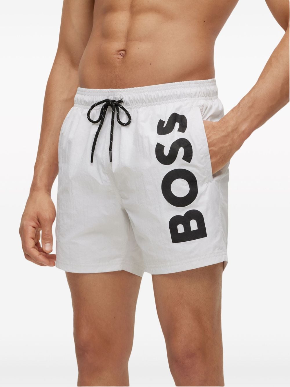 Shop Hugo Boss Logo-print Swim Shorts In White