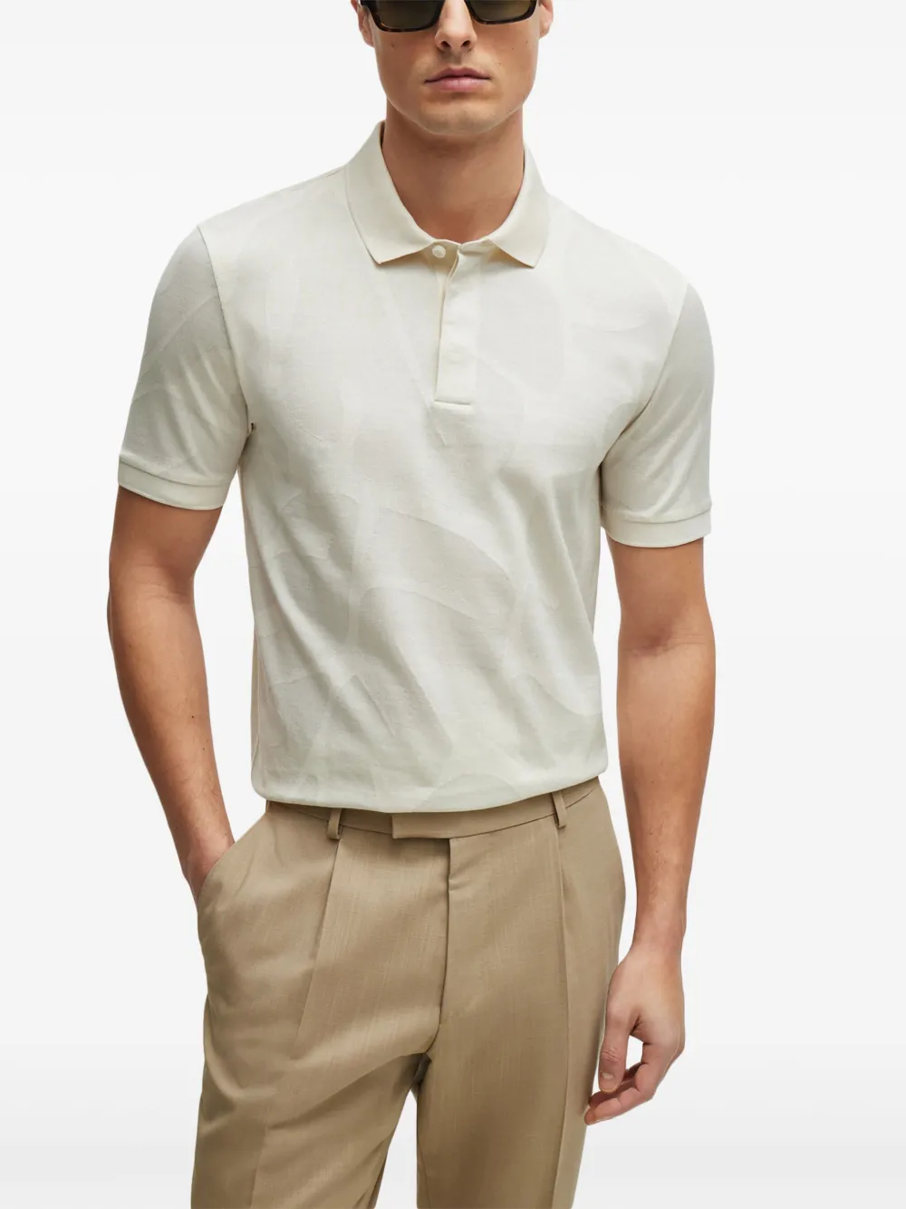BOSS Katoenen poloshirt met jacquard Beige