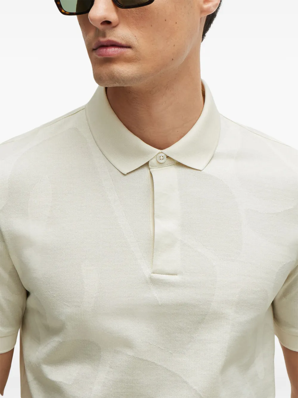 BOSS Katoenen poloshirt met jacquard Beige