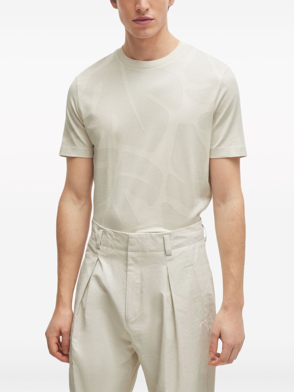 Shop Hugo Boss Cotton Jacquard T-shirt In Neutrals