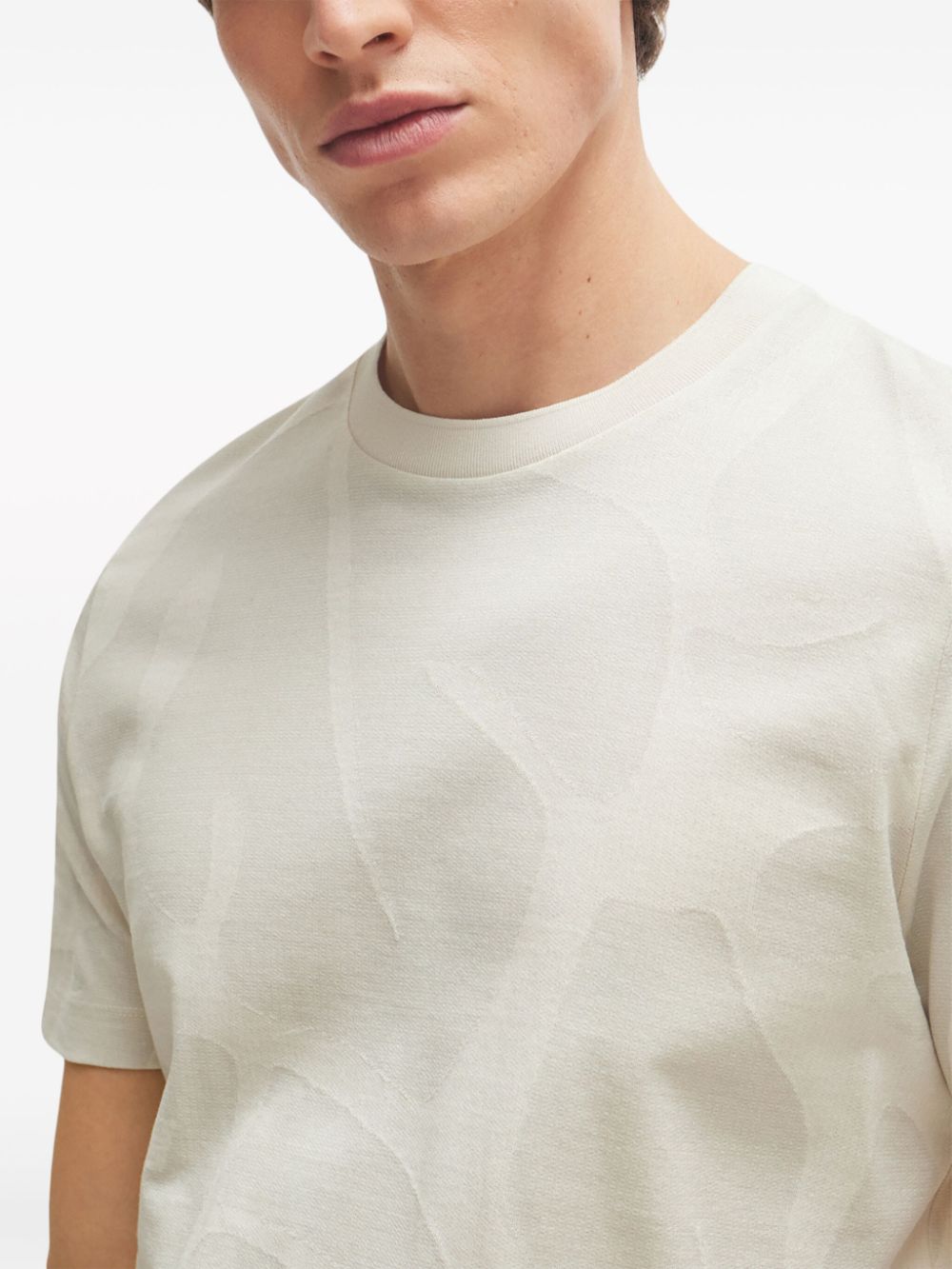 Shop Hugo Boss Cotton Jacquard T-shirt In Neutrals