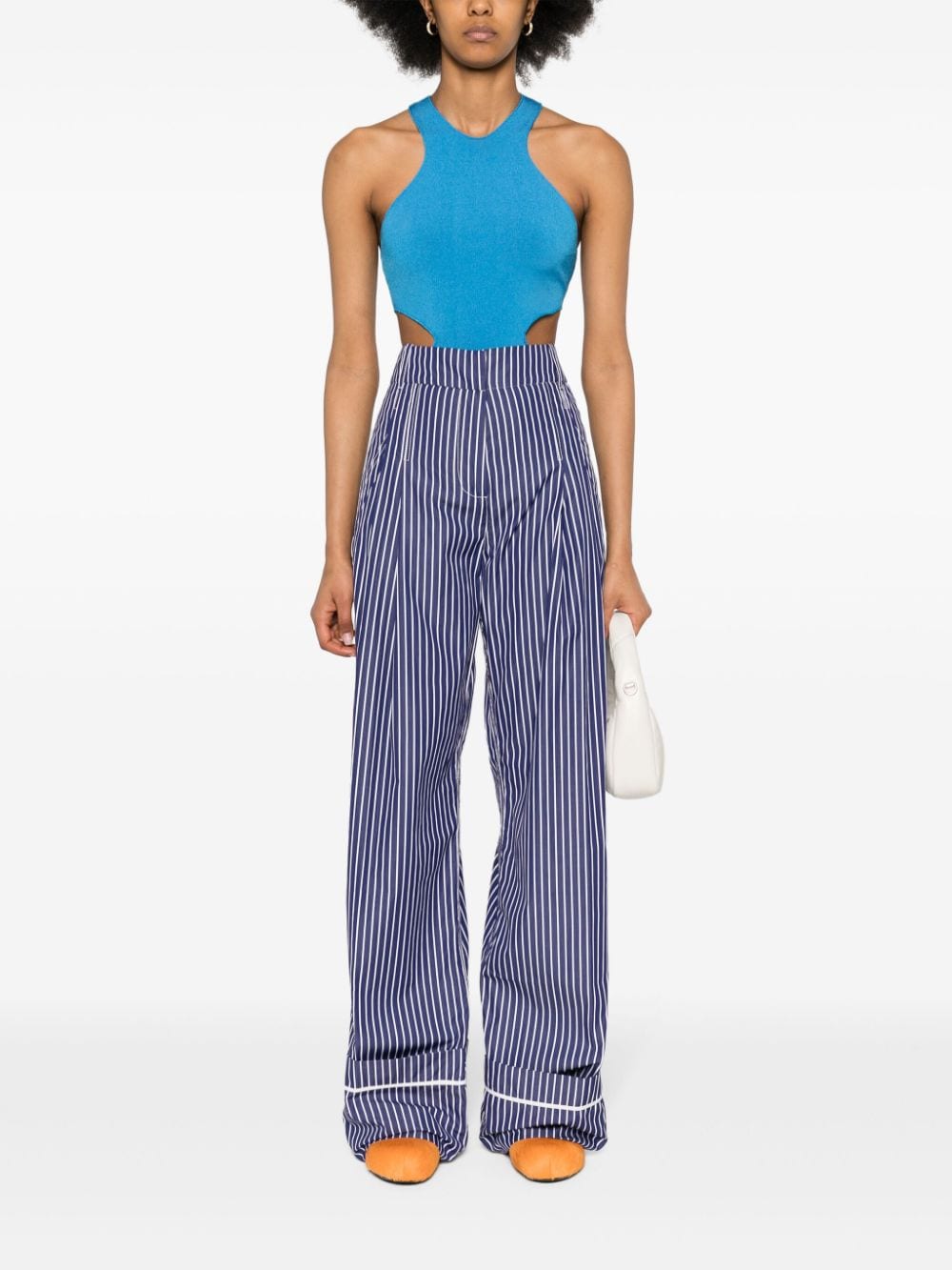 Shop Des Phemmes Pleat-detail Striped Trousers In Blue