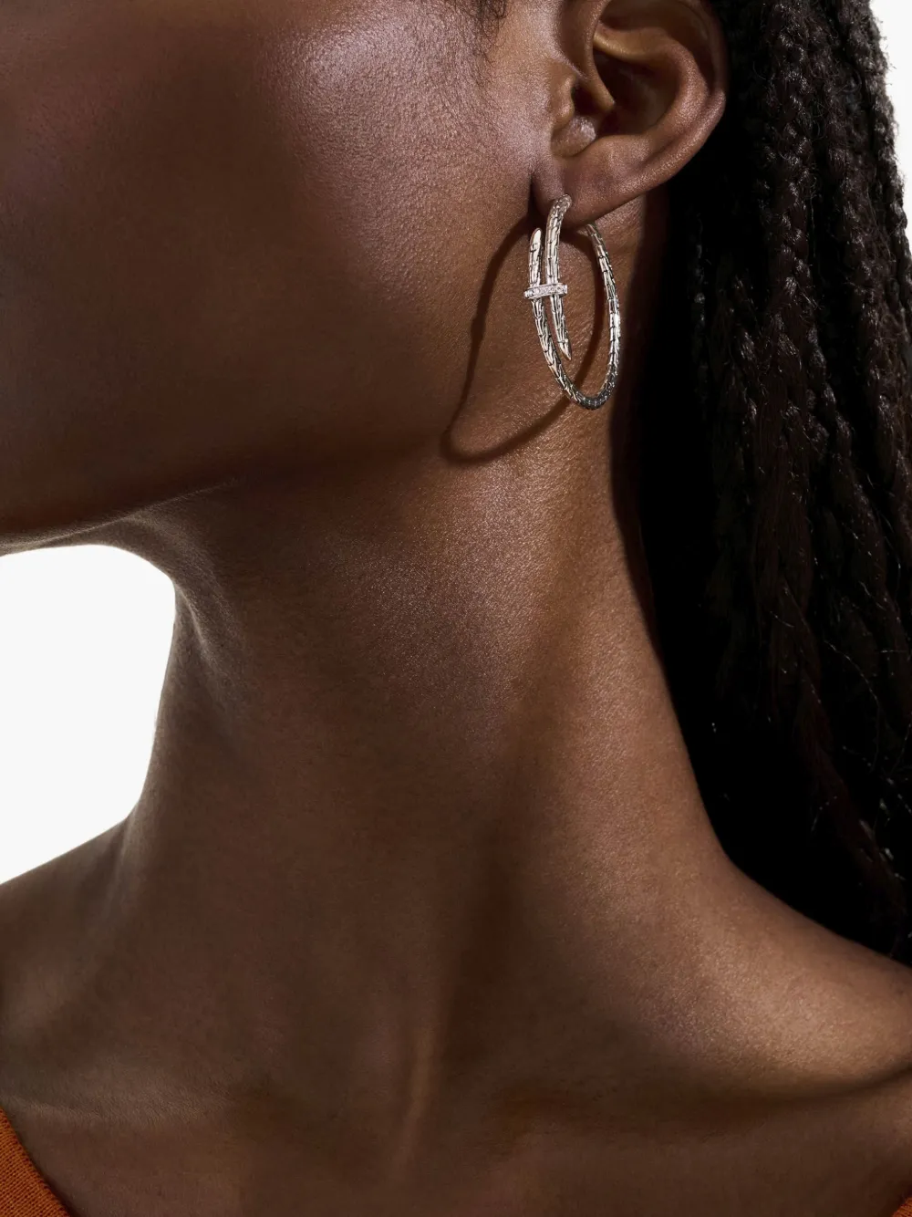 John Hardy Sterling Silver Spear Diamond Hoop Earrings In Silver
