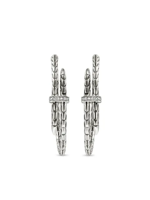 John Hardy sterling silver Spear diamond hoop earrings