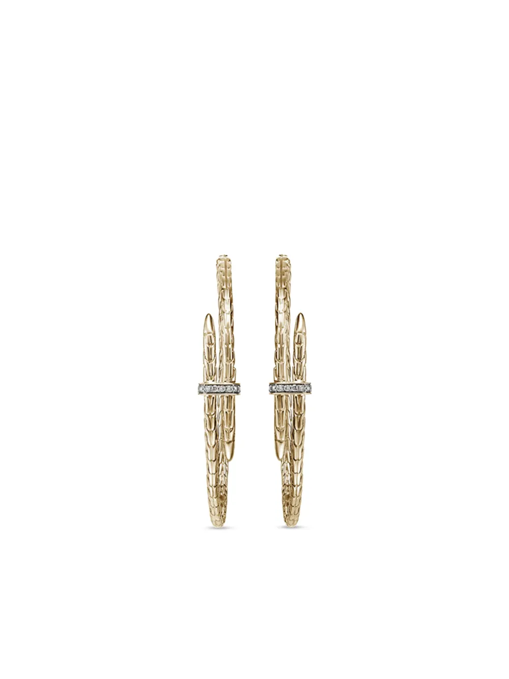 John Hardy 14kt gold large Spear diamond hoop earrings - Oro
