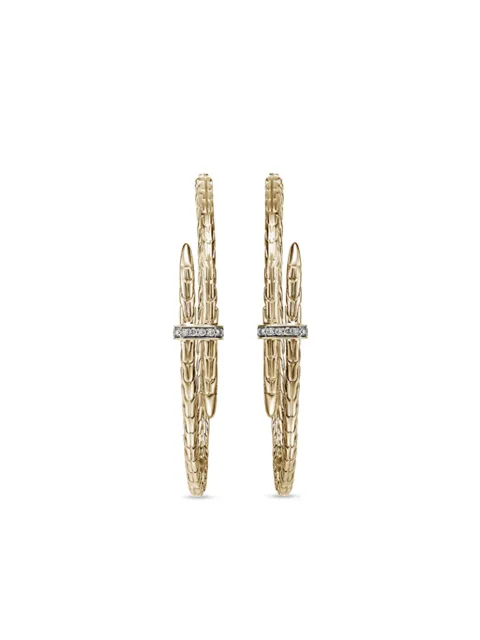 John Hardy 14kt gold large Spear diamond hoop earrings