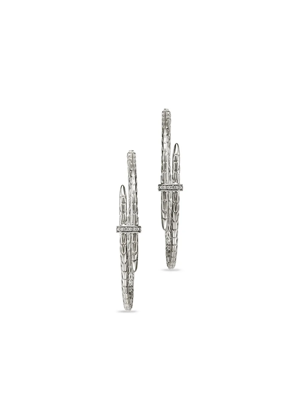 John Hardy Sterling Silver Large Spear Diamond Hoop Earrings In Silver
