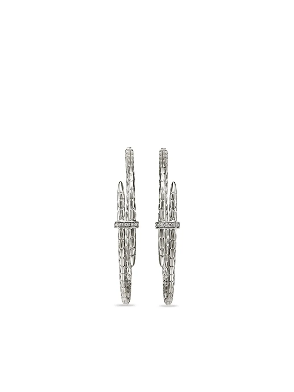 John Hardy sterling silver large Spear diamond hoop earrings - Argento