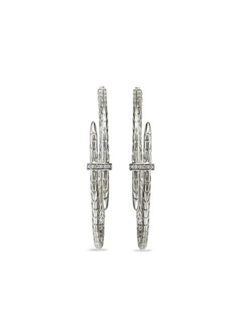 John Hardy sterling silver large Spear diamond hoop earrings