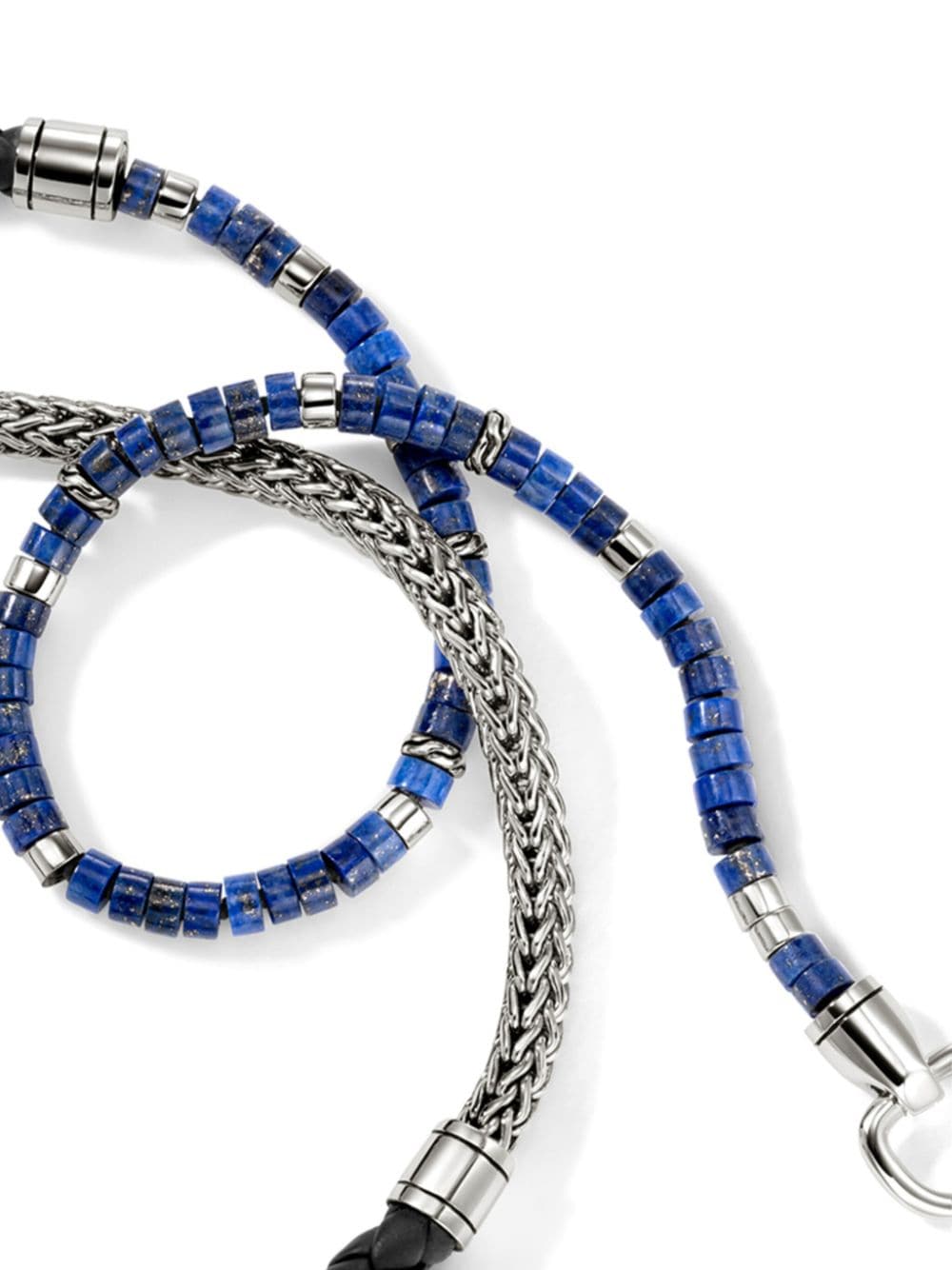John Hardy sterling silver lapis lazuli and leather heishi bracelet - Zwart