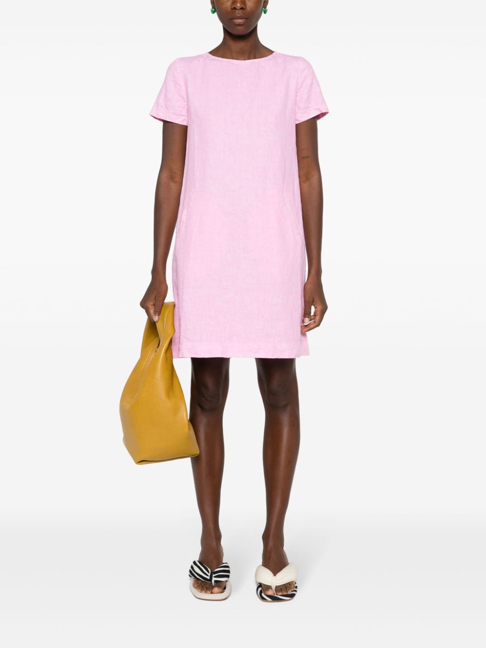 Shop Aspesi Linen Mini T-shirt Dress In Pink
