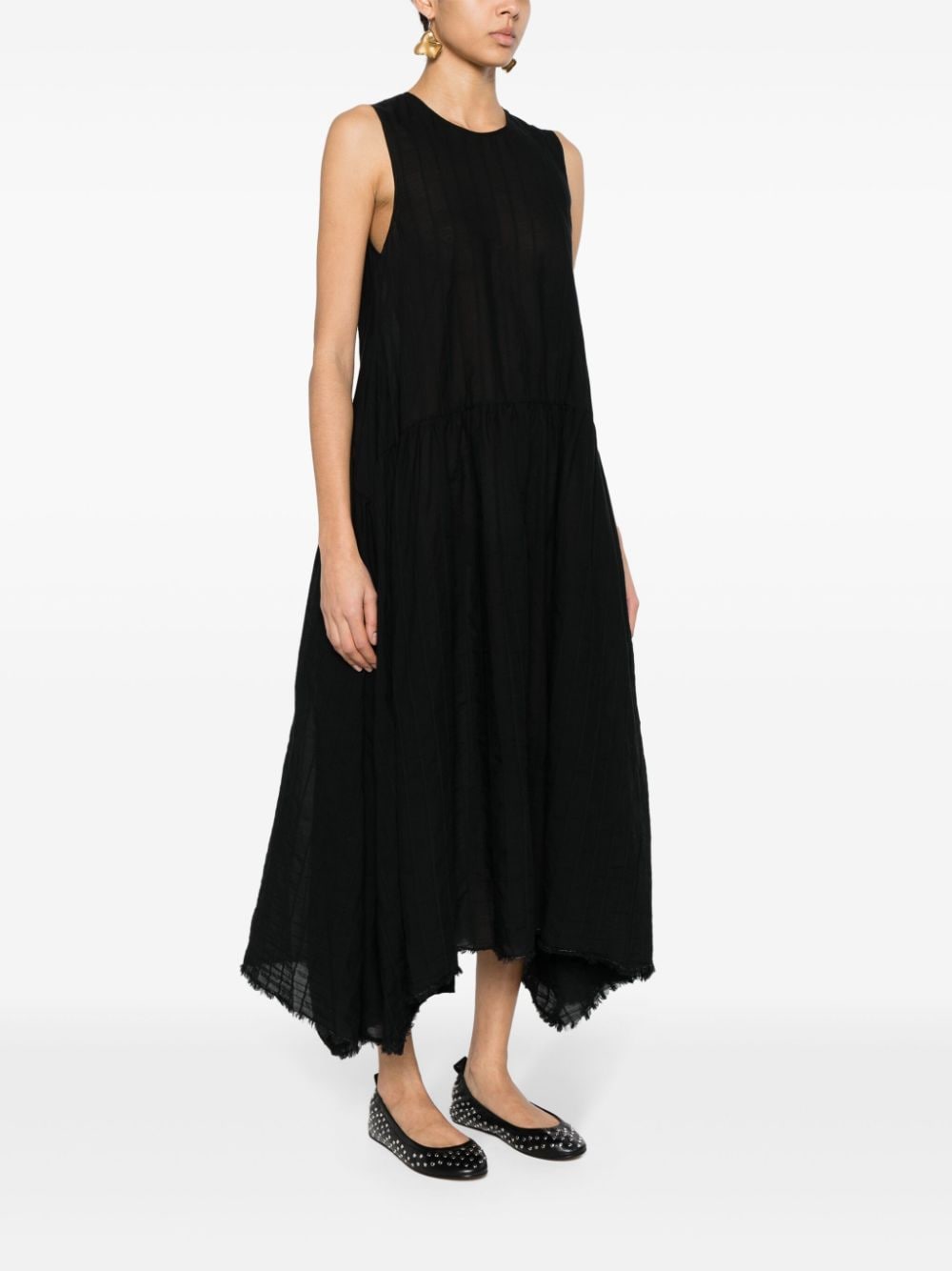 Shop Uma Wang Striped Cotton Maxi Dress In Black