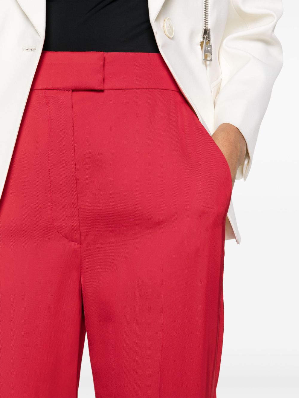 Shop Alexander Mcqueen Tapered Tailored Cotton Trousers In Red