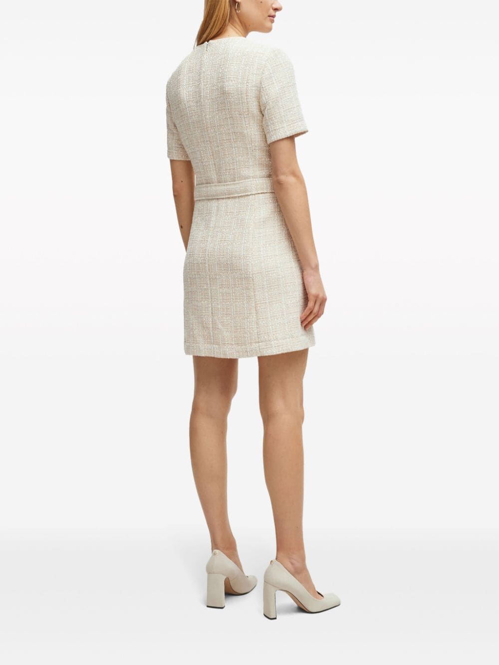 Shop Hugo Boss Tweed Mini Dress In Neutrals
