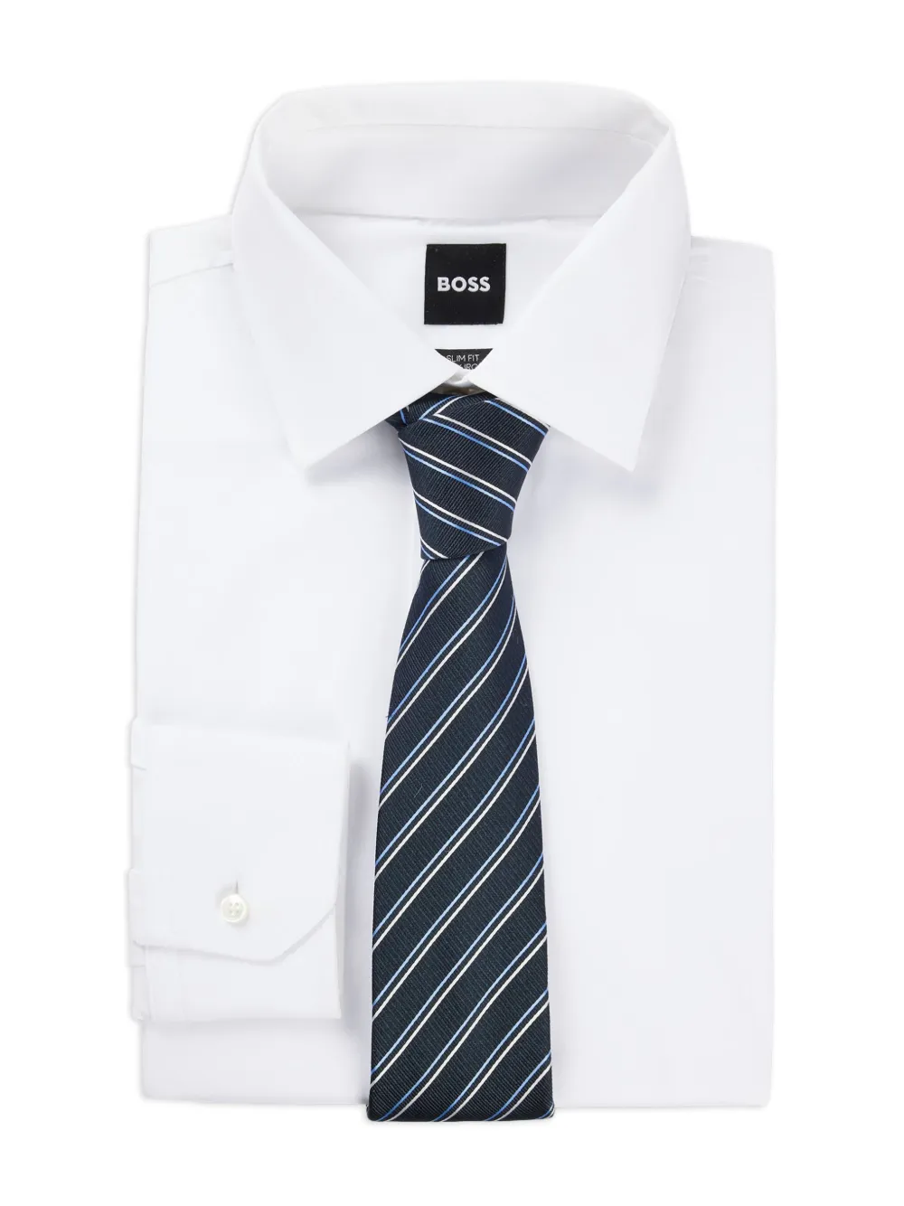 BOSS Gestreepte stropdas Blauw