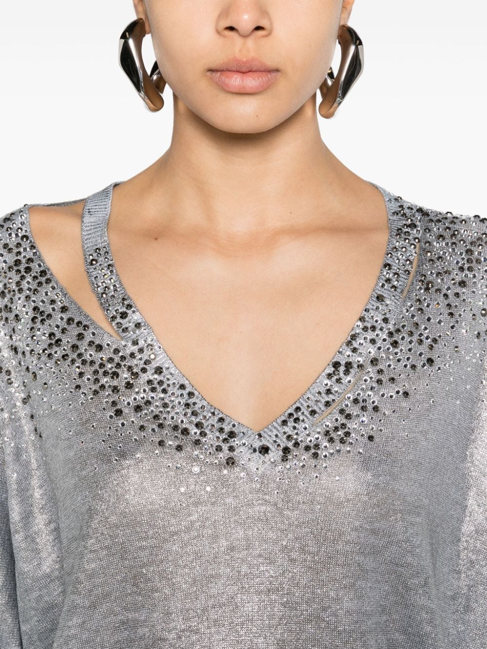 Shop Avant Toi Crystal-embellished V-neck Jumper In Grey