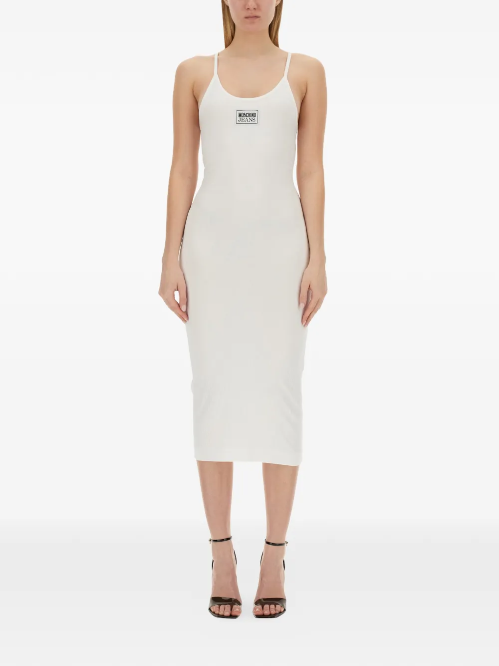 MOSCHINO JEANS ribbed logo-patch dress - White