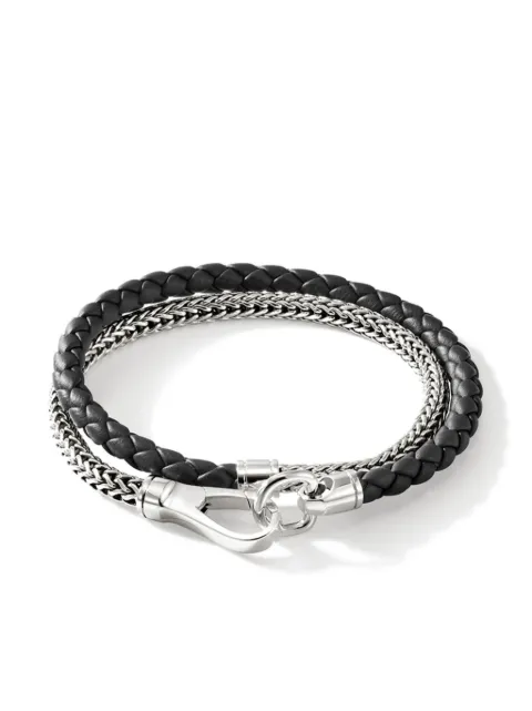 John Hardy pulsera cruzado en plata de ley y cuero