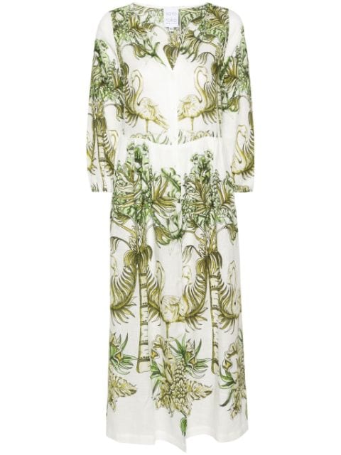 Sara Roka floral and flamingo print linen dress