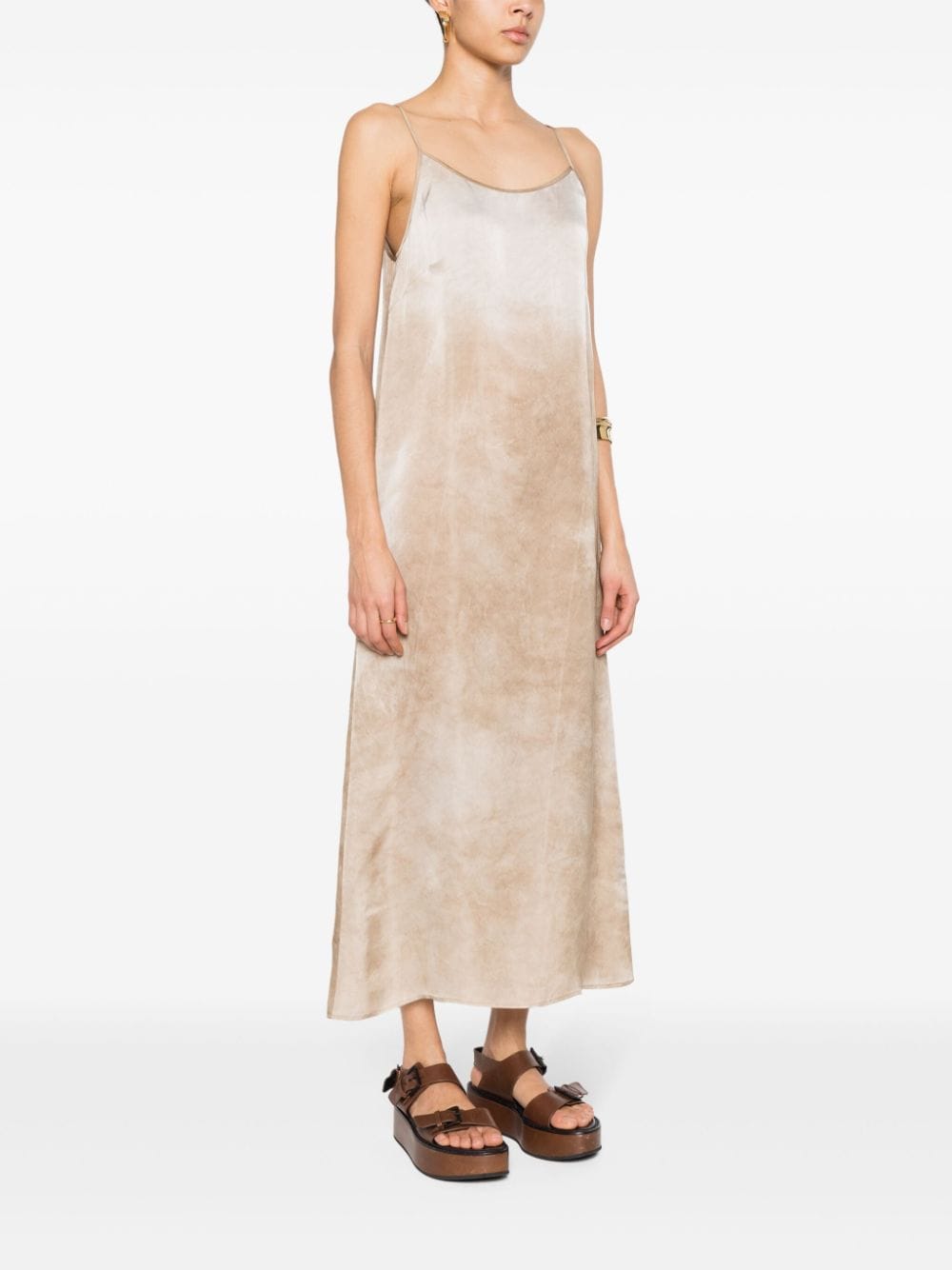 Shop Uma Wang Watercolour Satin Maxi Dress In Neutrals