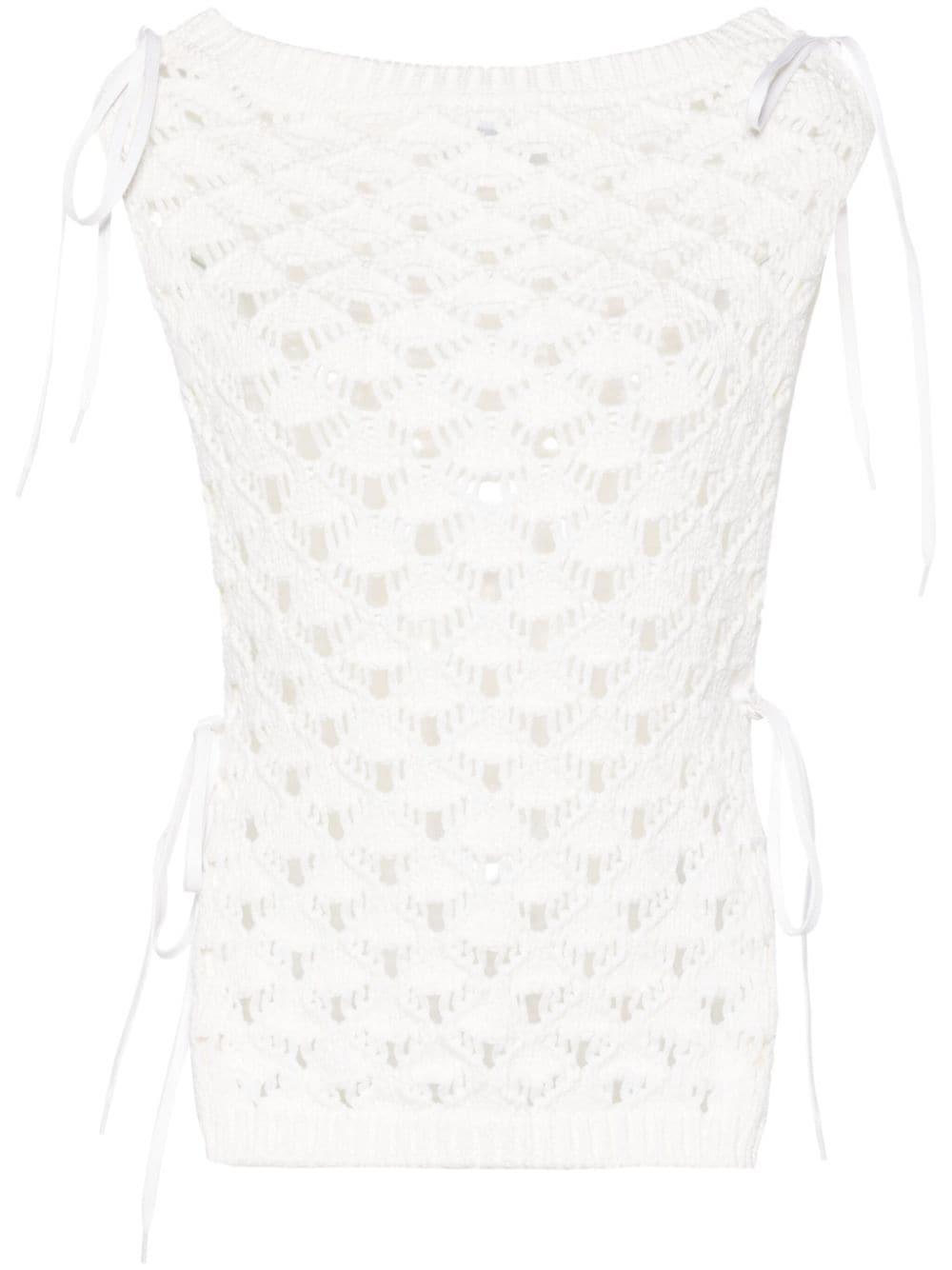 Msgm Open-knit Sleeveless Cotton Top In White