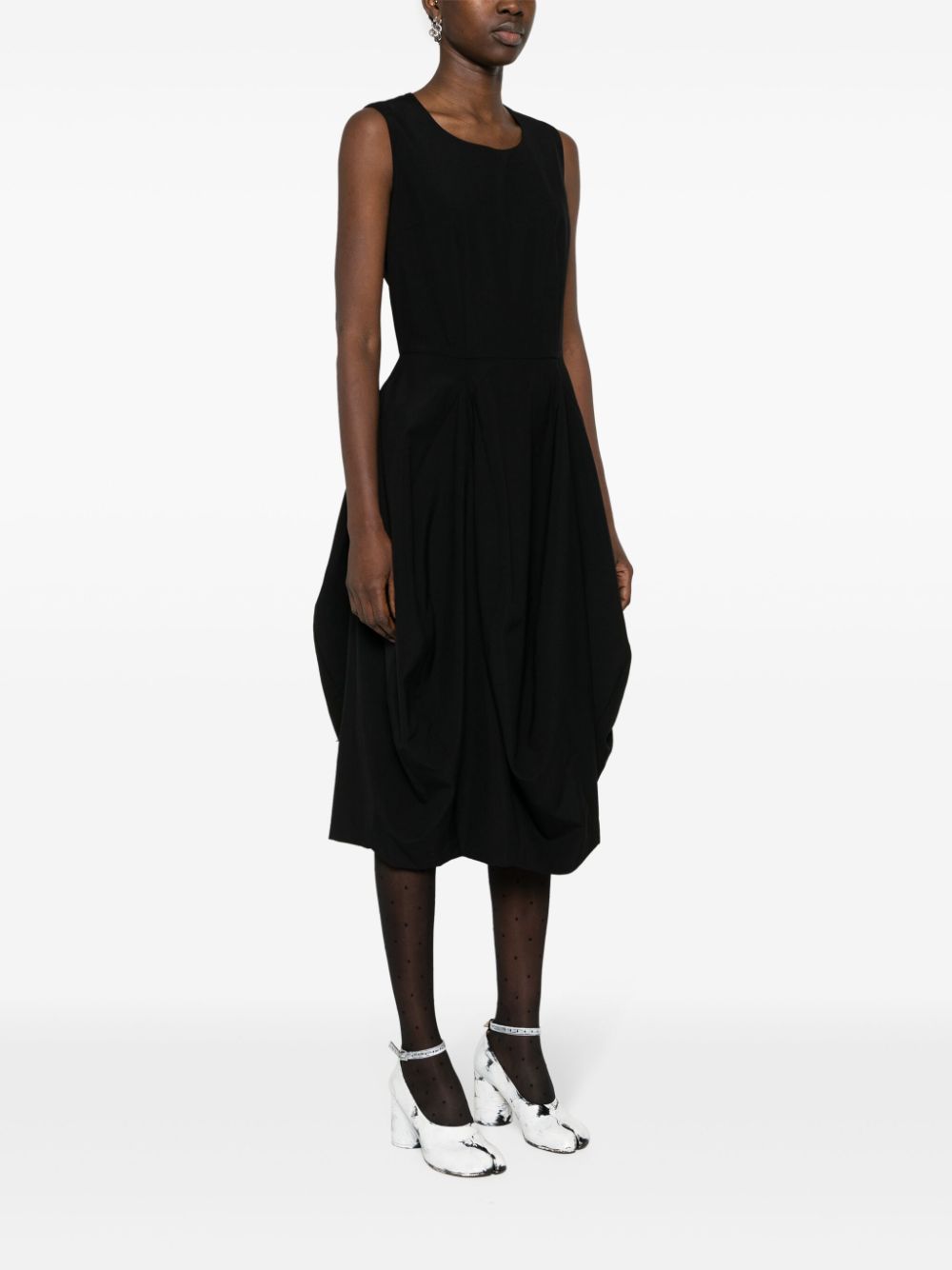Shop Comme Des Garçons Comme Des Garçons Wool Flared Midi Dress In Black