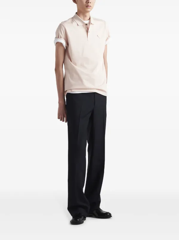Prada triangle-logo Cotton Polo Shirt | Pink | FARFETCH
