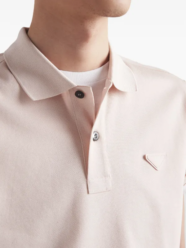 Prada triangle-logo Cotton Polo Shirt | Pink | FARFETCH