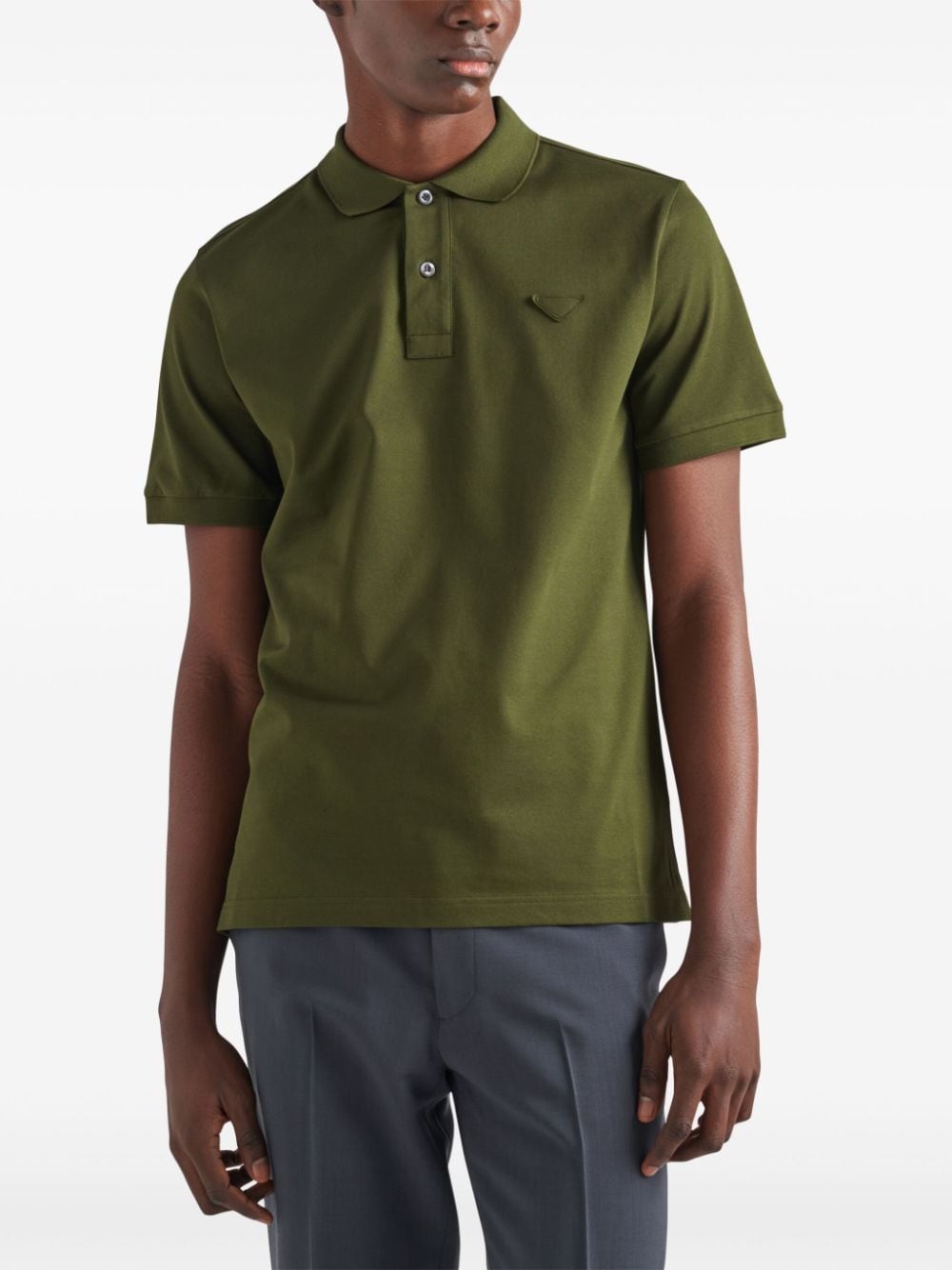 Shop Prada Triangle-logo Cotton Polo Shirt In Green