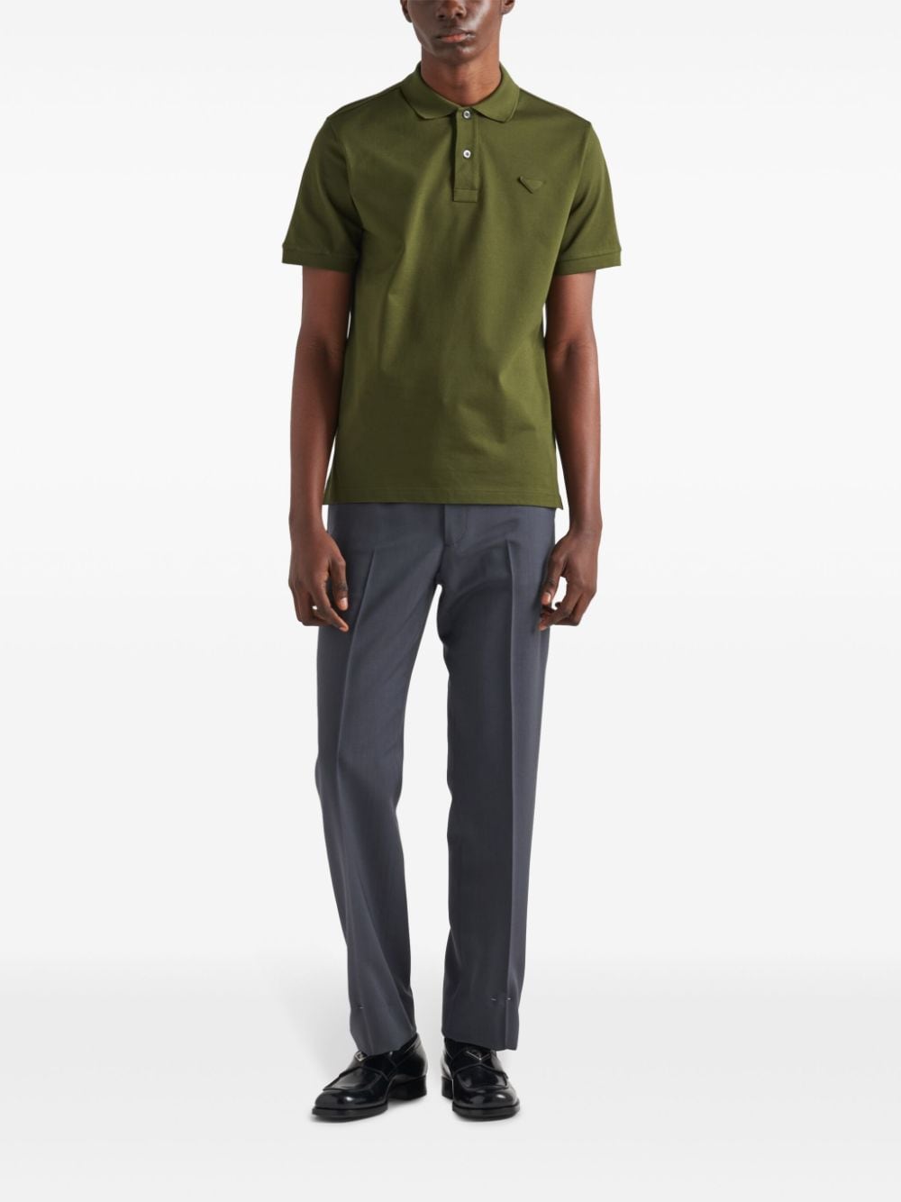 Shop Prada Triangle-logo Cotton Polo Shirt In Green