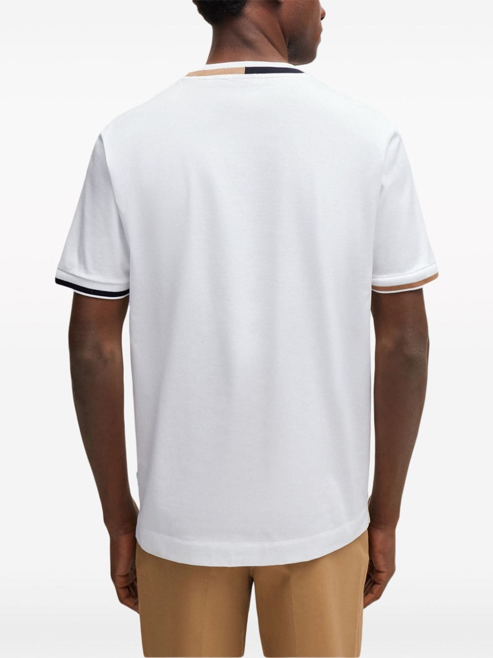 Shop Hugo Boss Stripe-edge Cotton T-shirt In White