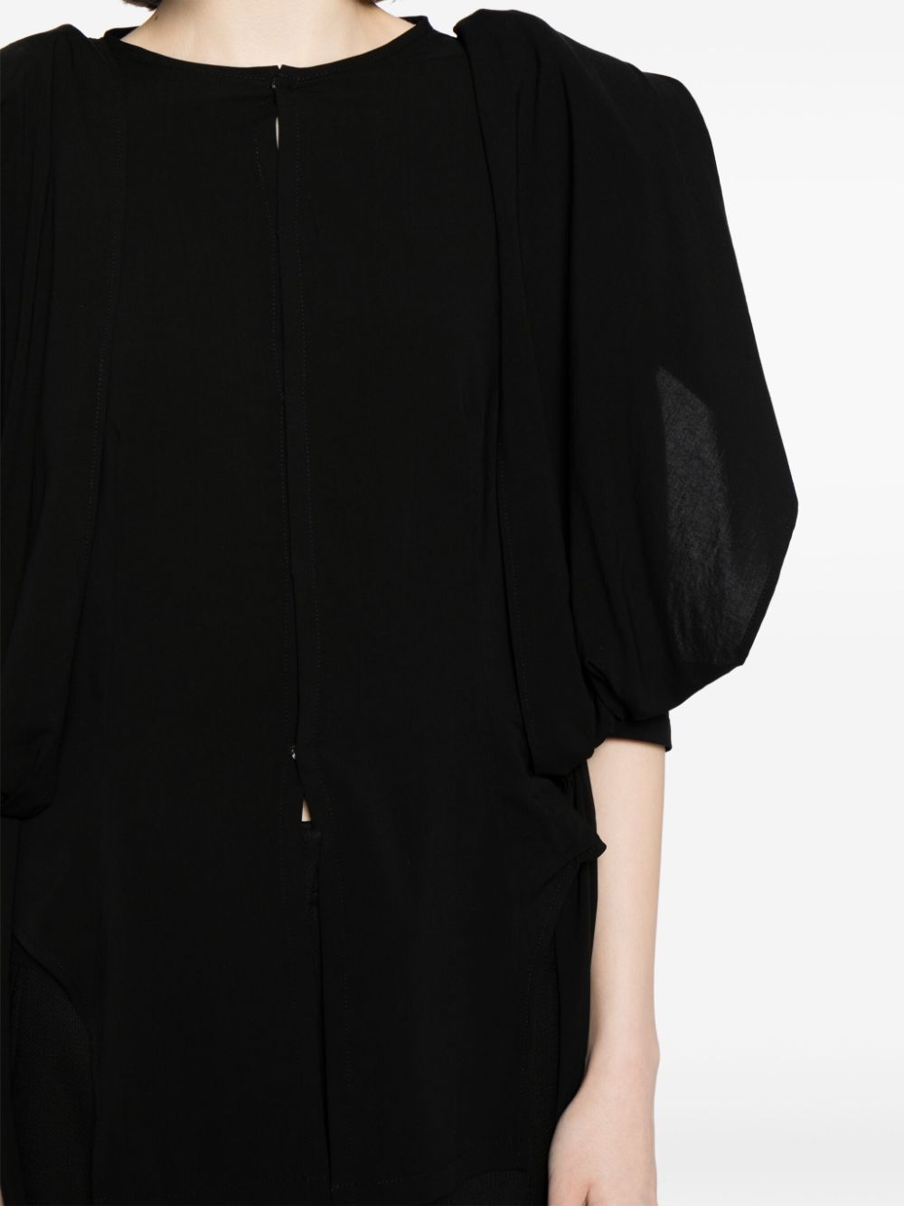 Shop Yohji Yamamoto Asymmetric Puff-sleeve Blouse In Black