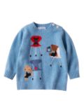 Familiar patterned intarsia-knit wool jumper - Blue