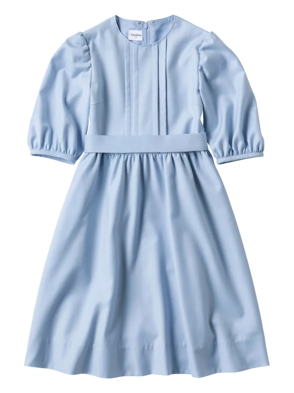 Shop Familiar Floral-embroidered Belted Dress In Blue